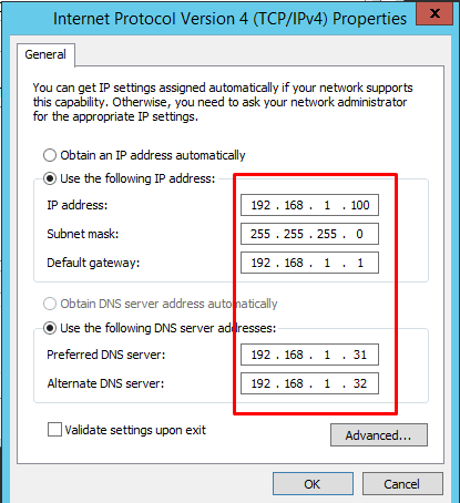 Assign a static IP Address to Windows Server 2012