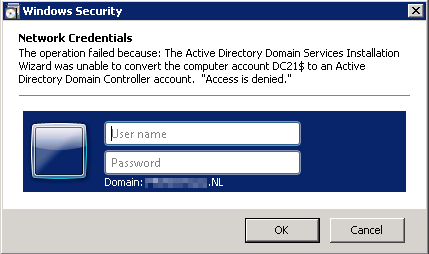 an unknown error occurred while installing active directory domain services